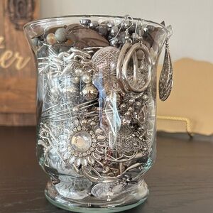 Elegant Silver Colored Pieces Mystery Jewelry Jar